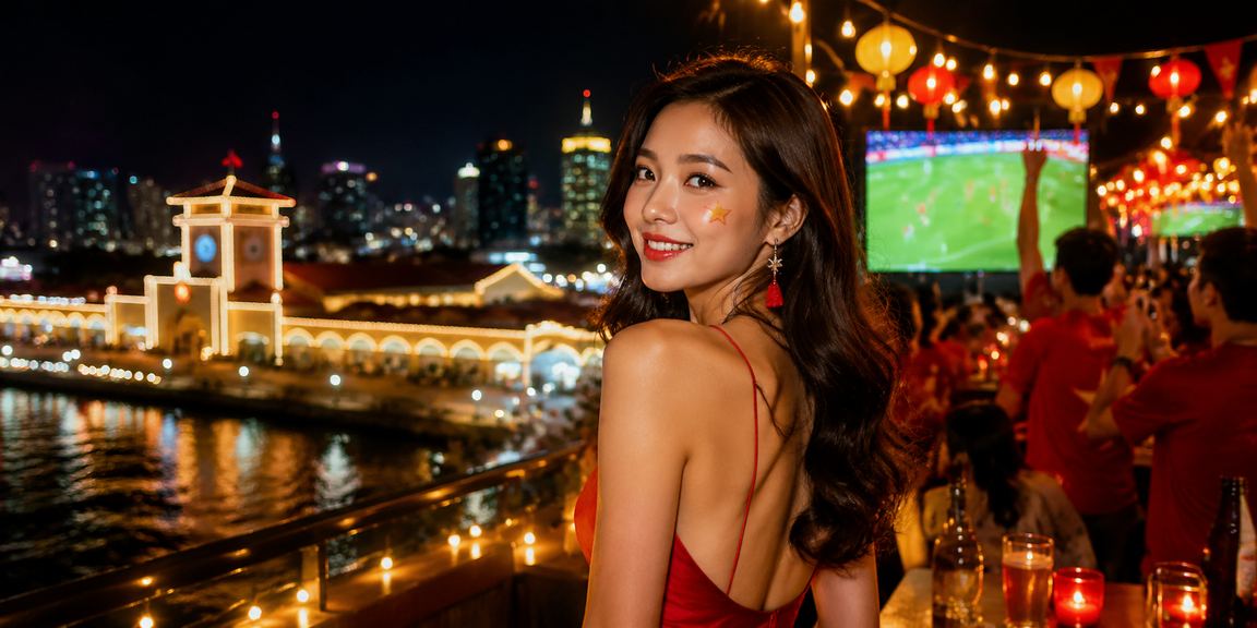 Người hâm mộ bóng đá tại bãi biển Hồ Chí Minh theo dõi trận đấu trực tiếp